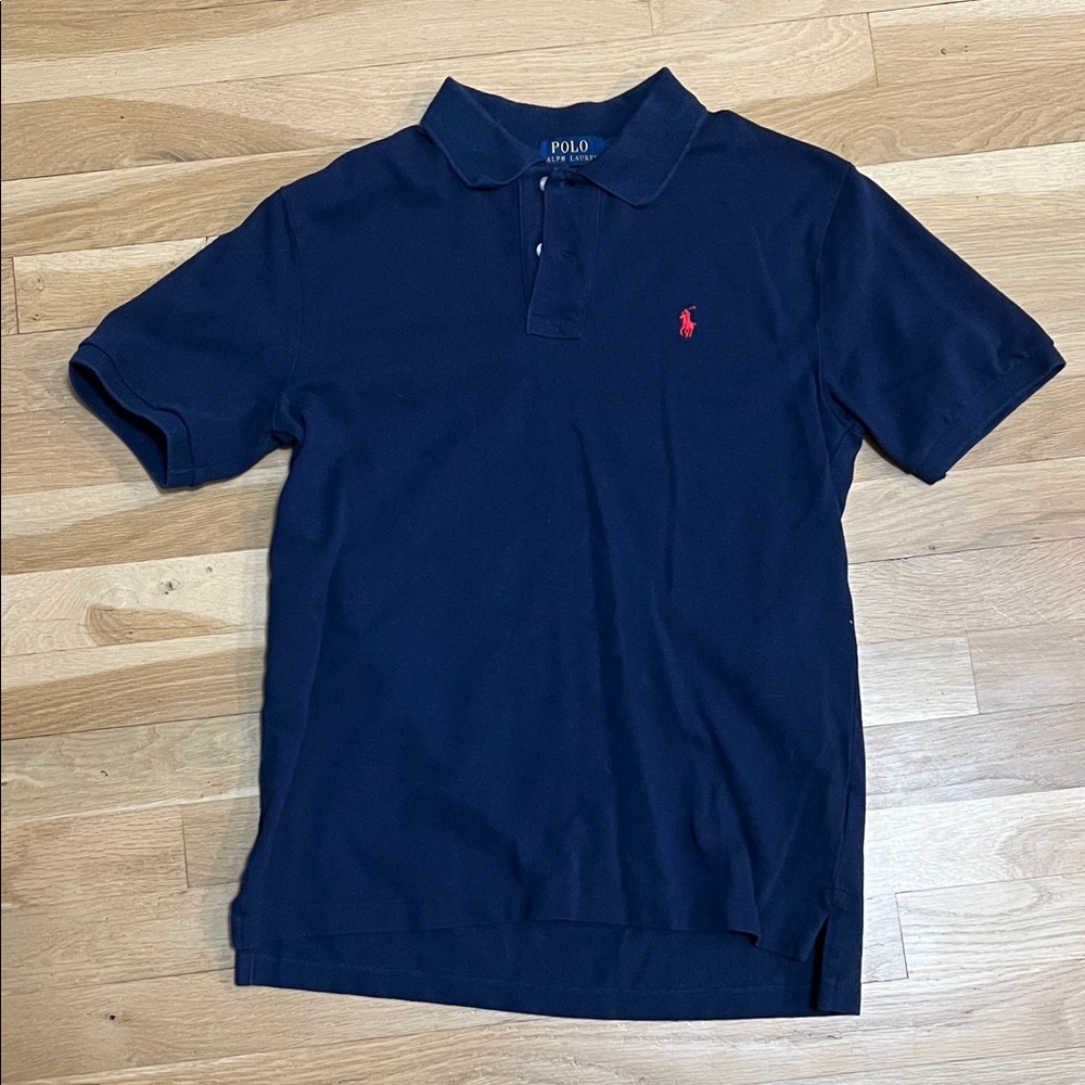 Polo by Ralph Lauren Men's Dark Blue Polo Shirt with Red Logo